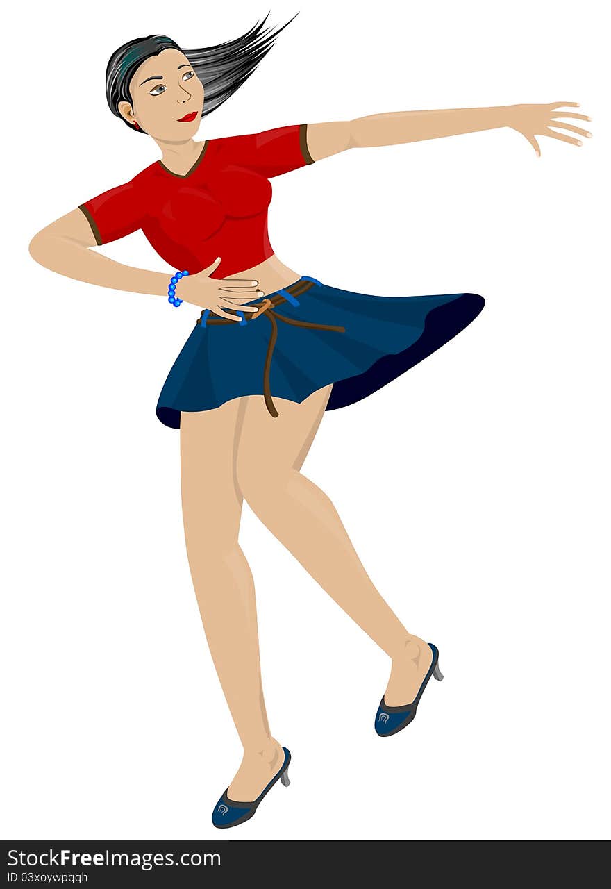 Illustration of a pretty woman happily dancing. Illustration of a pretty woman happily dancing