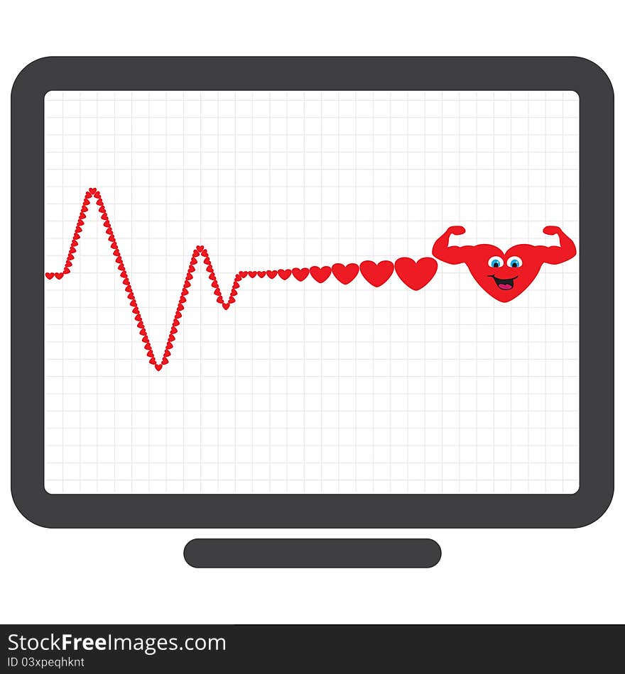 Monitor showing healthy and happy heart in graph. Monitor showing healthy and happy heart in graph