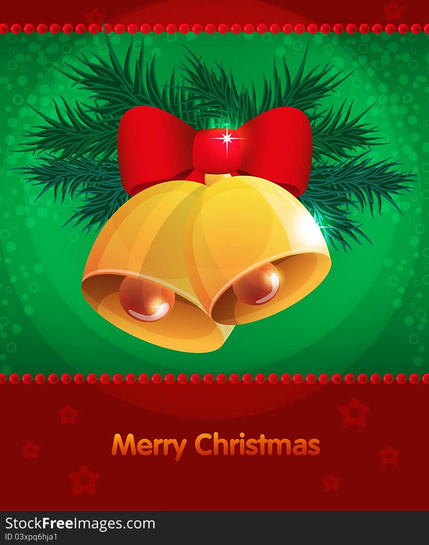 Christmas background with bells and a Christmas tree. Christmas background with bells and a Christmas tree