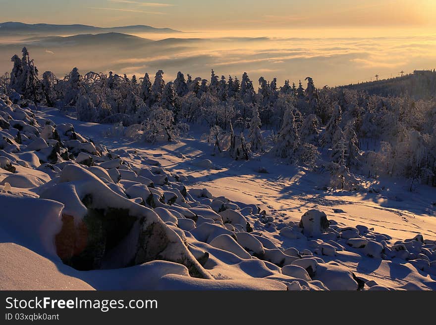 Morning inversion in the valley, where is town.