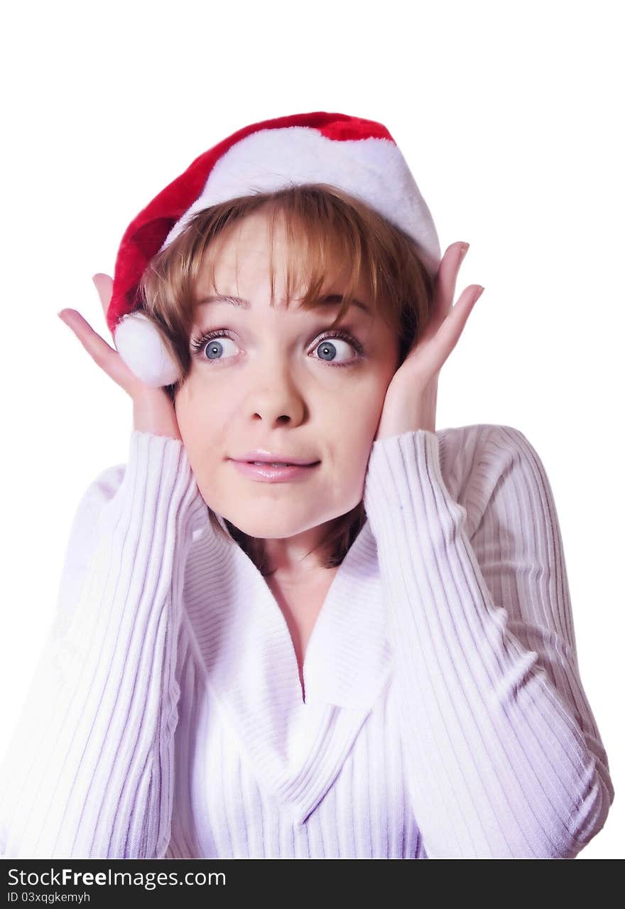 High key shot of girl with christmas hat. High key shot of girl with christmas hat