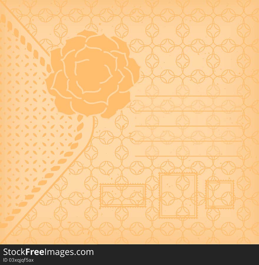 Vector card with blooming flower and three postage