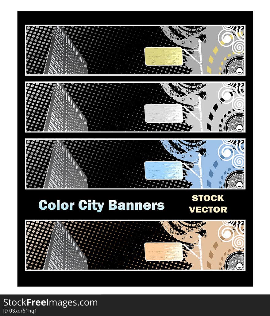 Different color options of banners on city theme