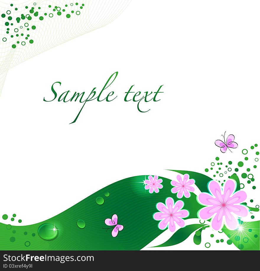 Pink flowers and butterflies on a white background. Pink flowers and butterflies on a white background