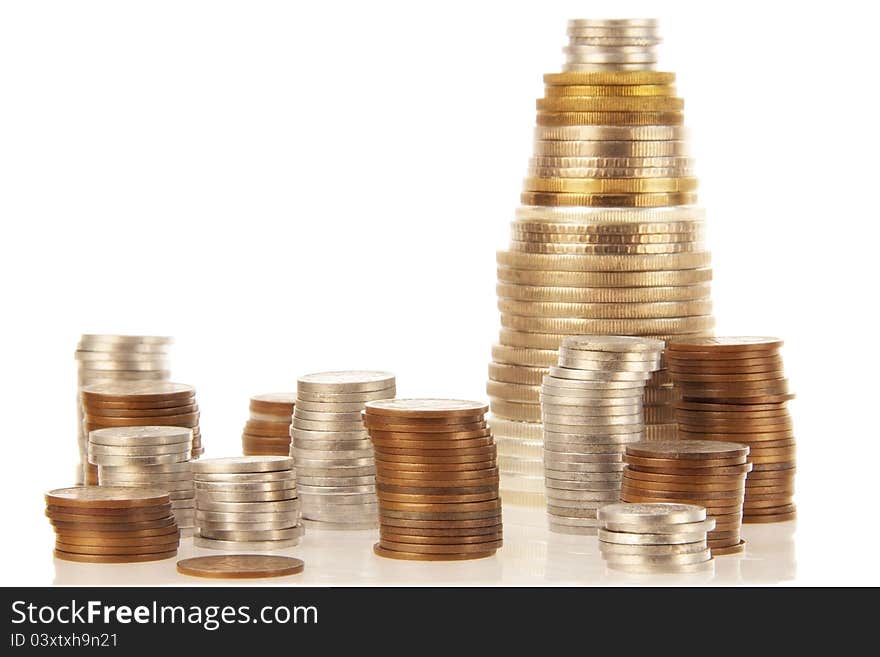 Different coins on white background. Different coins on white background