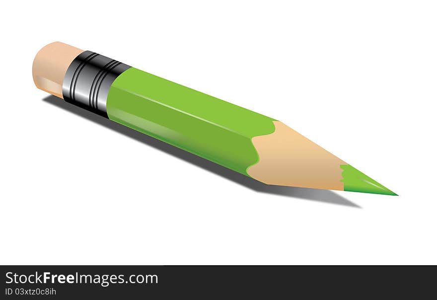 Sharpened green pencil on flat surface, illustration. Sharpened green pencil on flat surface, illustration