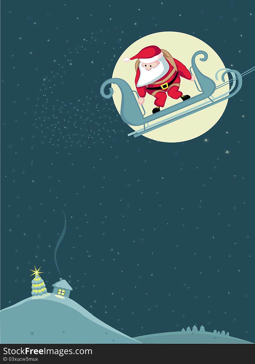 Santa in sleigh before parachute jump. Vector Separate. layers. Santa in sleigh before parachute jump. Vector Separate. layers.