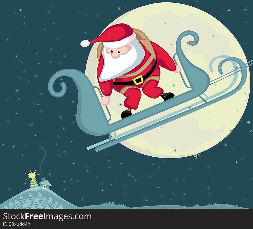 Santa with parachute in moon background. Vector Separate. layers. Santa with parachute in moon background. Vector Separate. layers.