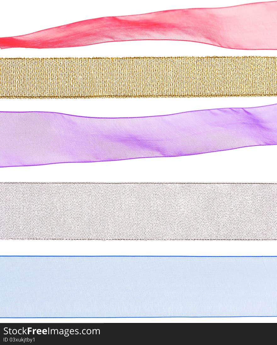 Colorful ribbon textures for decorating. isolated on white background