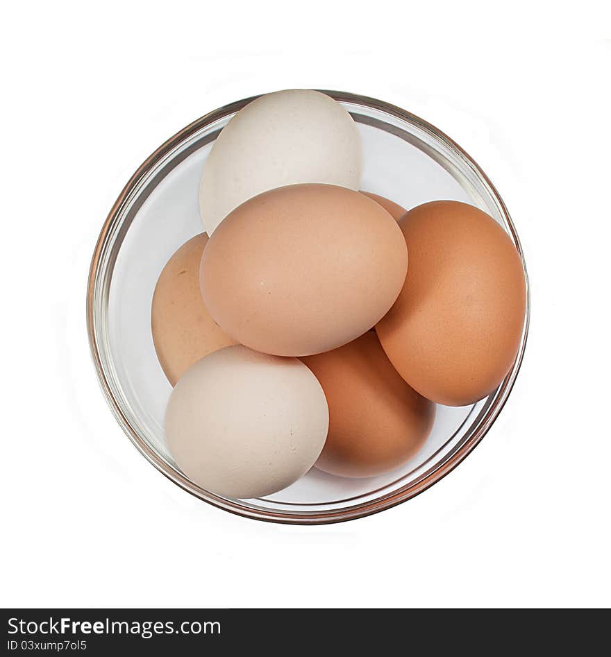 Eggs in glass bowl, the background is white.