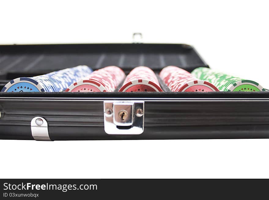 Poker chips in a black case