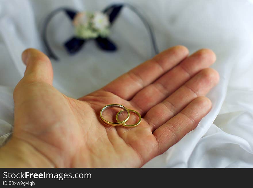 Two wedding rings on the palm