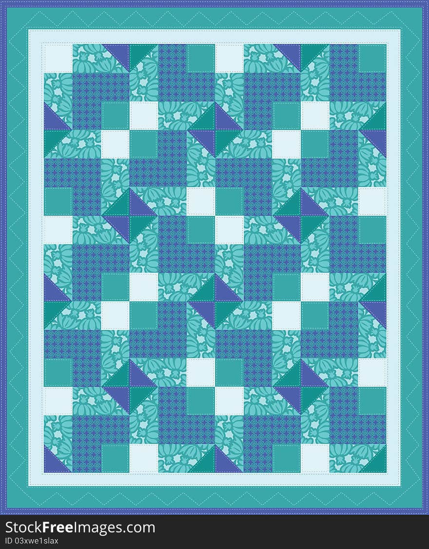 Blue green mini quilt in blue. Blue green mini quilt in blue.