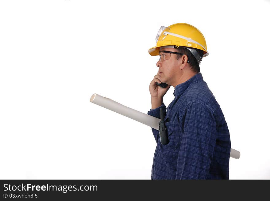 Construction and Oil field worker with yellow hardhat