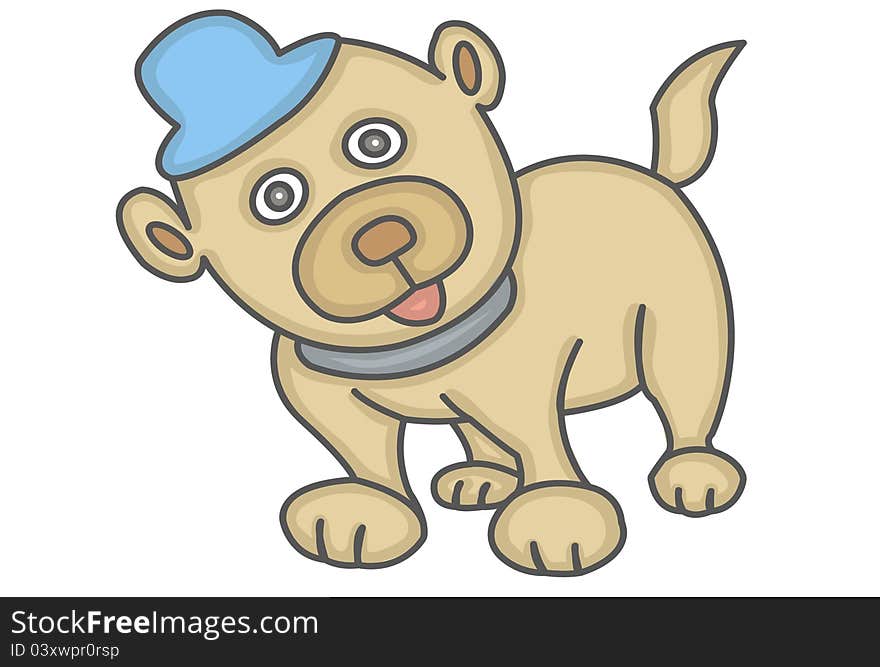 Illustration of a little puppy with blue hat.