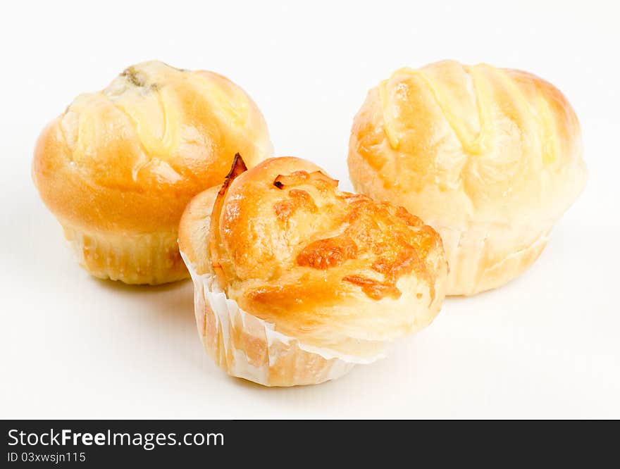 Sweet bread on white background