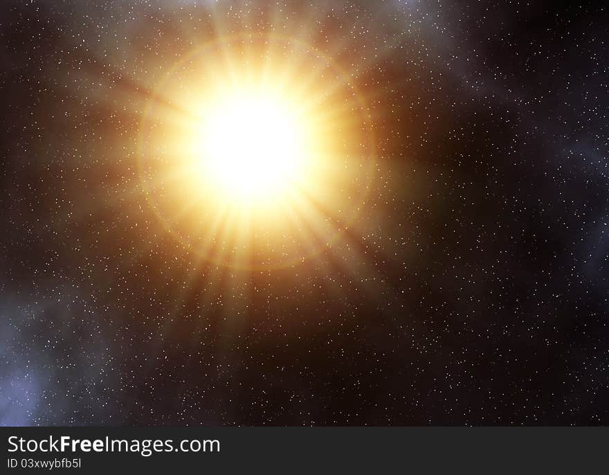 Big sun like star in the space. Big sun like star in the space