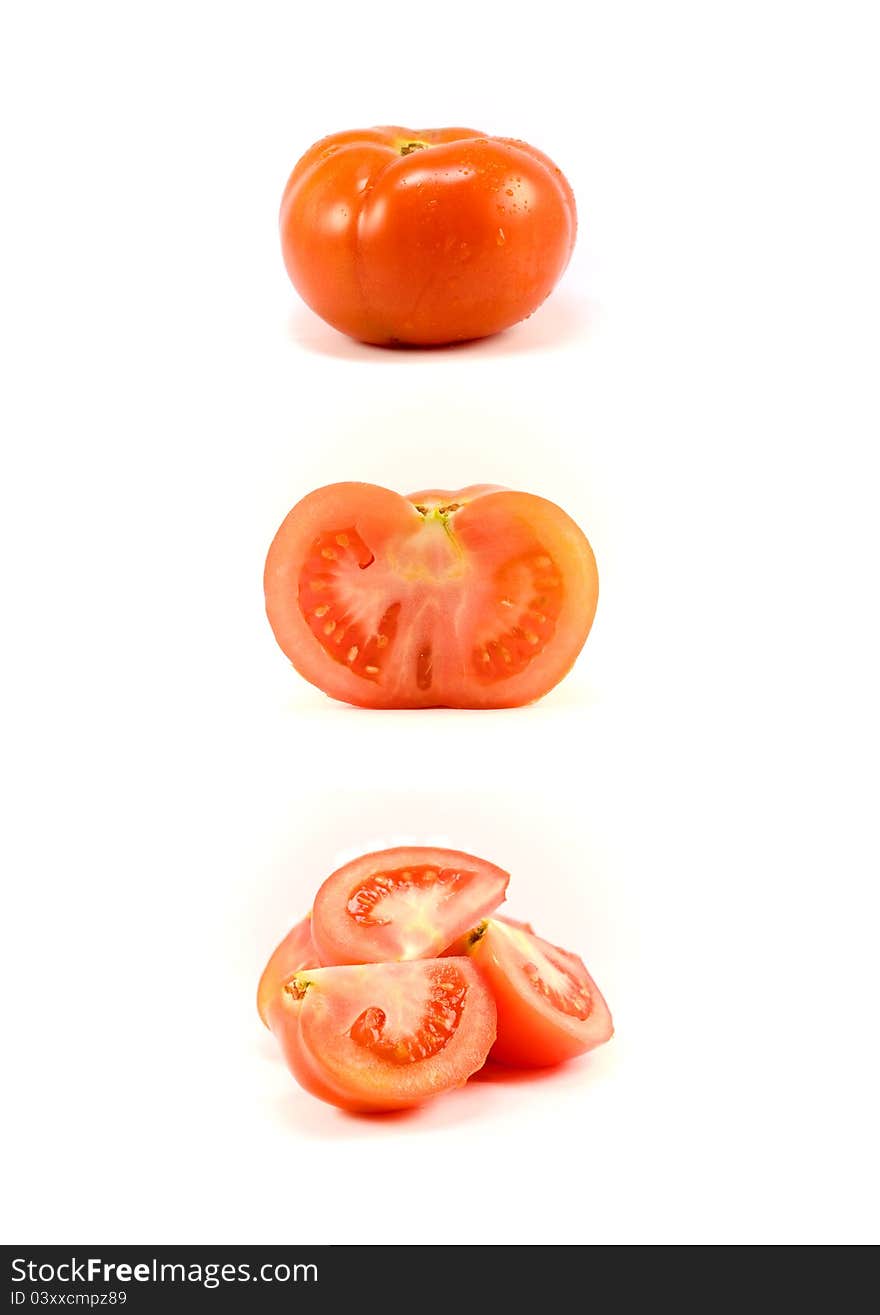 A composition of tomatoes on white background