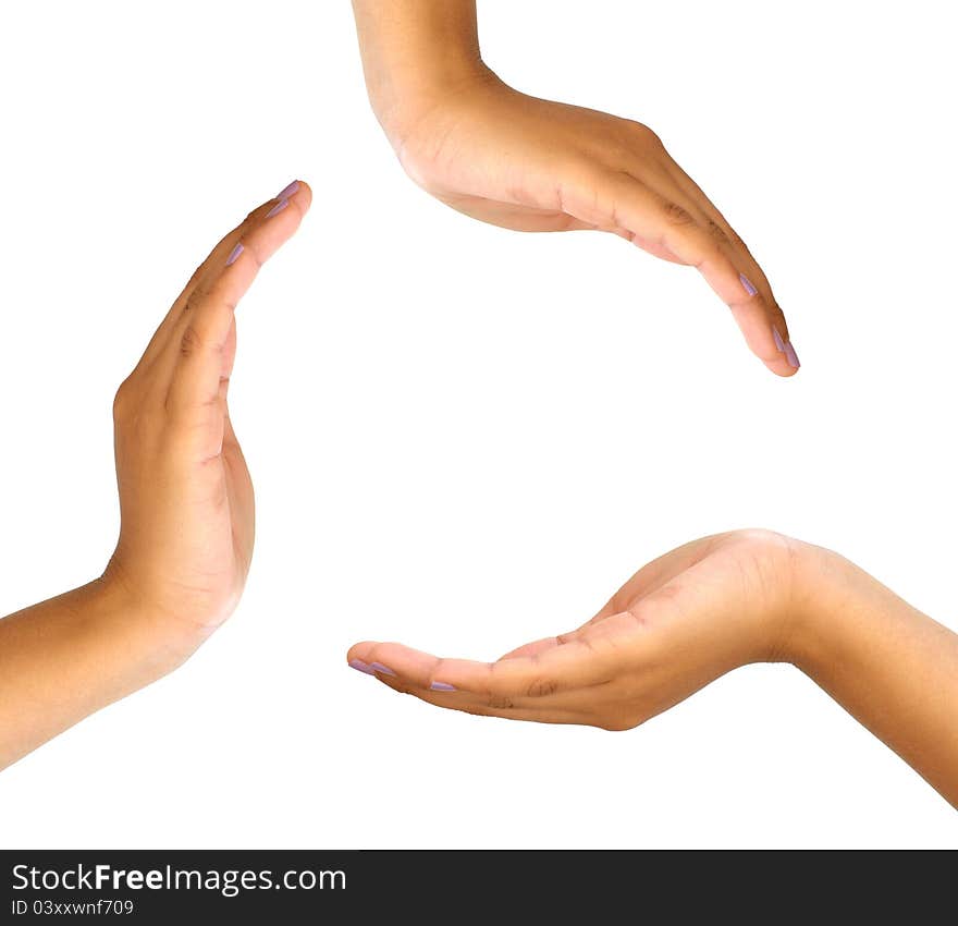 Recycling symbol made from hands isolated on white background environment concept