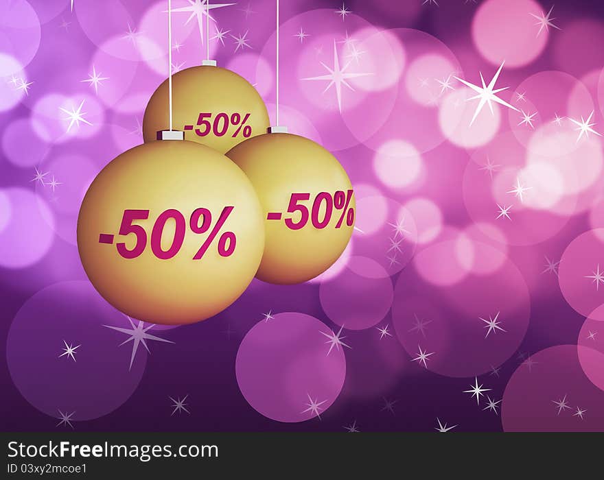 Shopping concept illustration, with golden tree balls and percent sign. Shopping concept illustration, with golden tree balls and percent sign