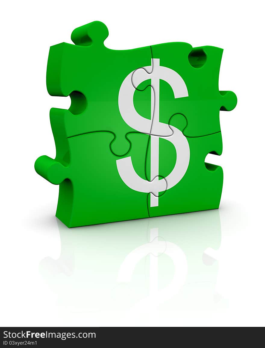 Puzzle pieces that form the symbol of dollar currency (3d render). Puzzle pieces that form the symbol of dollar currency (3d render)