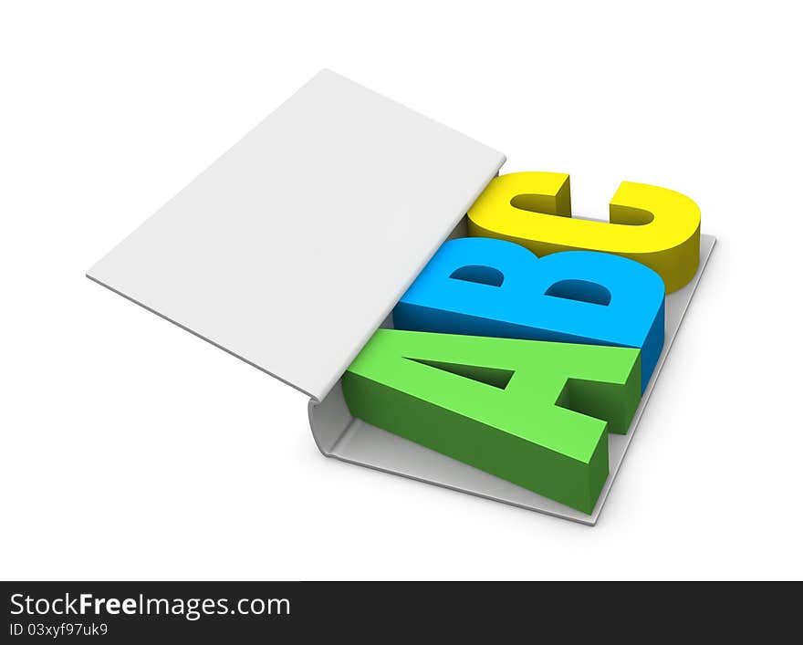 One book with a,b,c, letters instead of pages(3d render). One book with a,b,c, letters instead of pages(3d render)