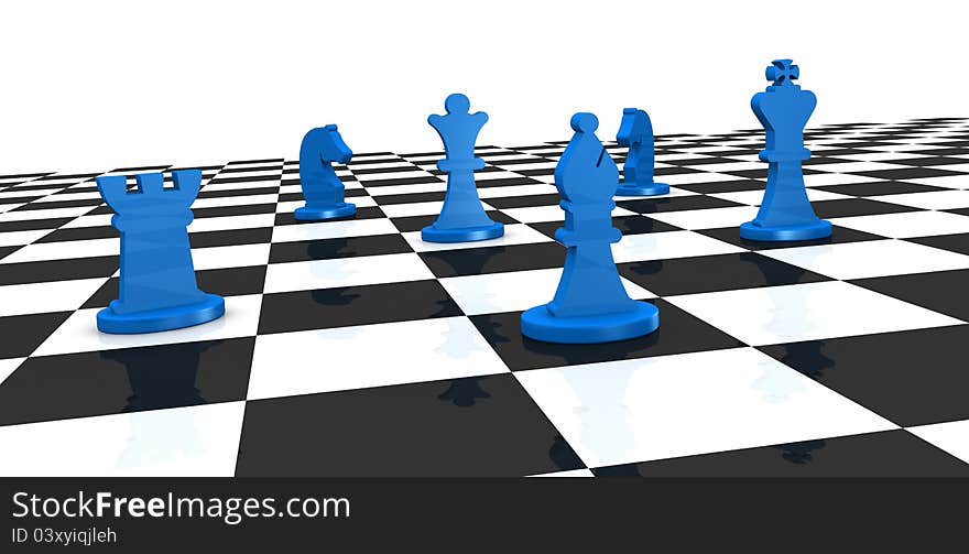 Close up of a chess board with some pieces over it (3d render)