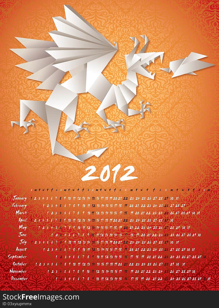 Year dragon, calendar 2012, origami, vector illustration