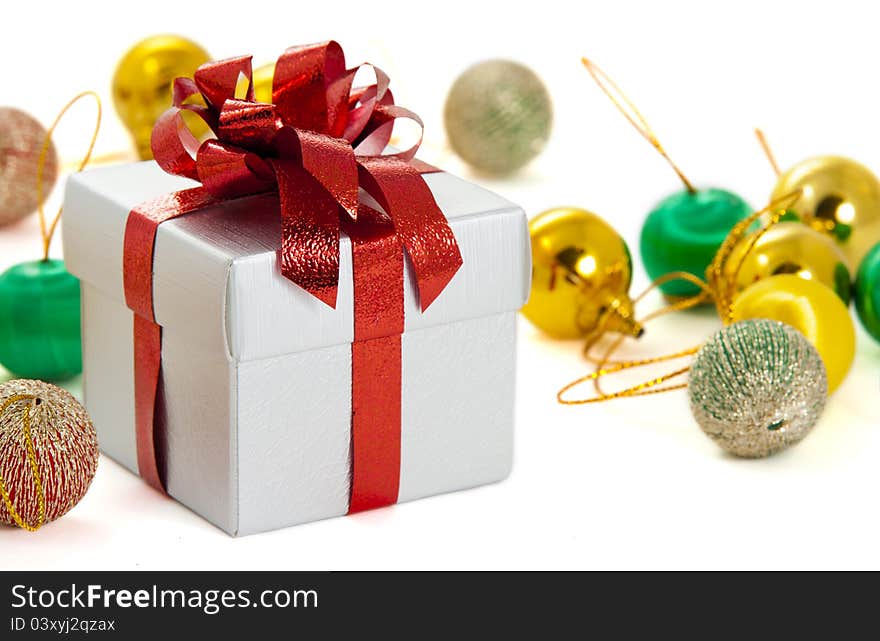 Colorful Christmas Decorations on a White Background