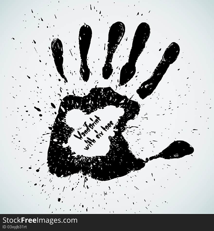 Handprint with six toes, vector illustration