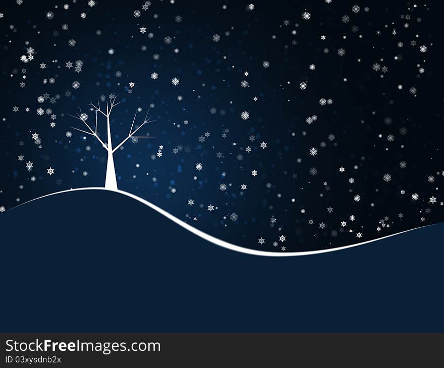 Snow on a christmas tree at night. Snow on a christmas tree at night