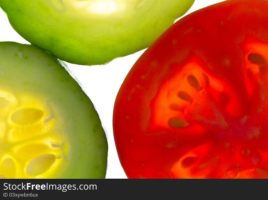 Sliced cucumbers and tomato