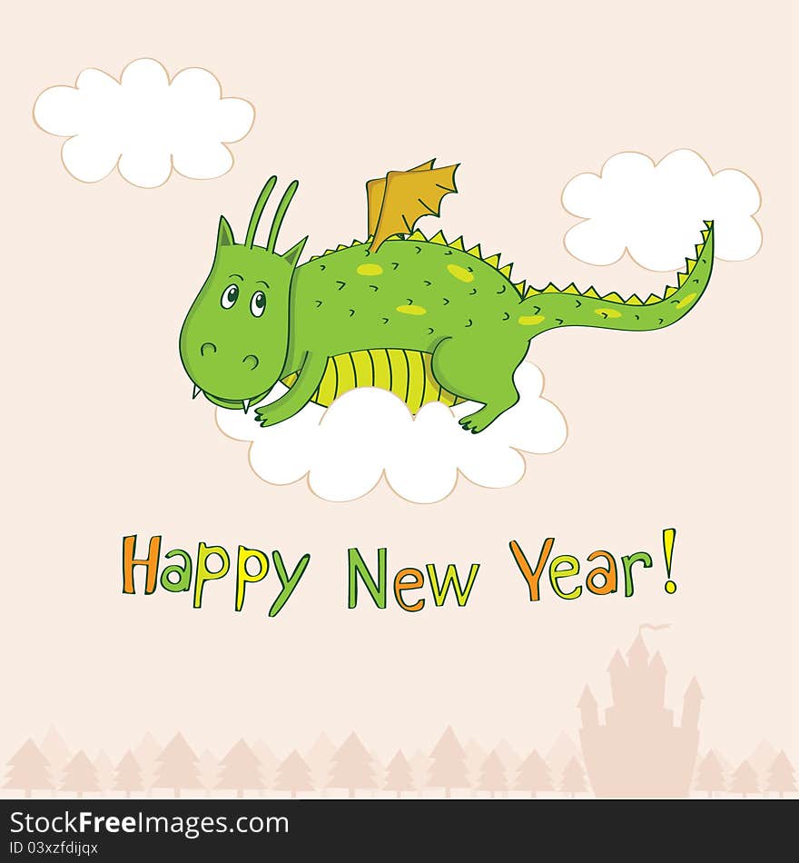 New Year's greeting card with cute dragon. New Year's greeting card with cute dragon