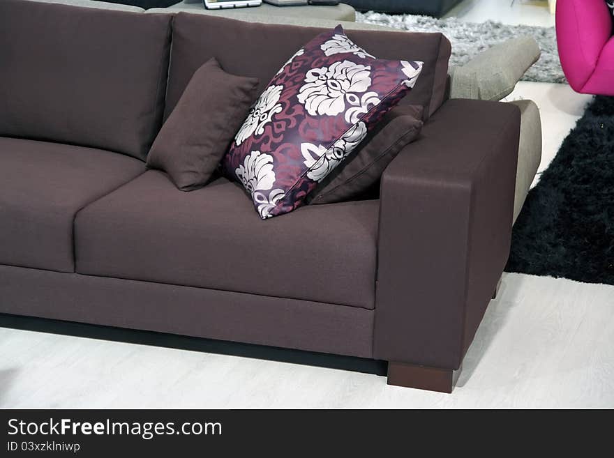 Textile fabric made sofa. Sofa from living room furniture set.