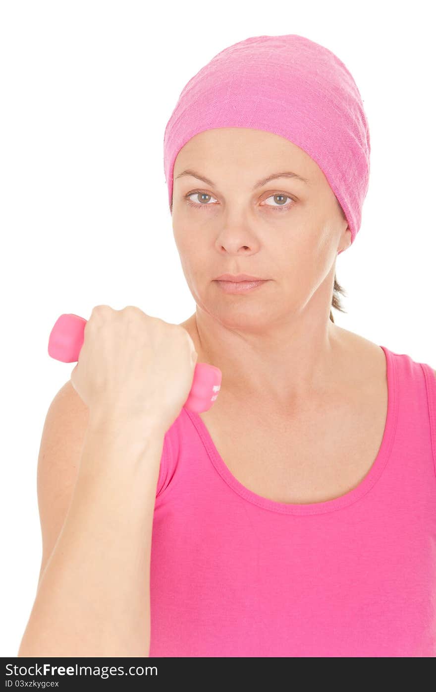 Woman with weights isolated on white background