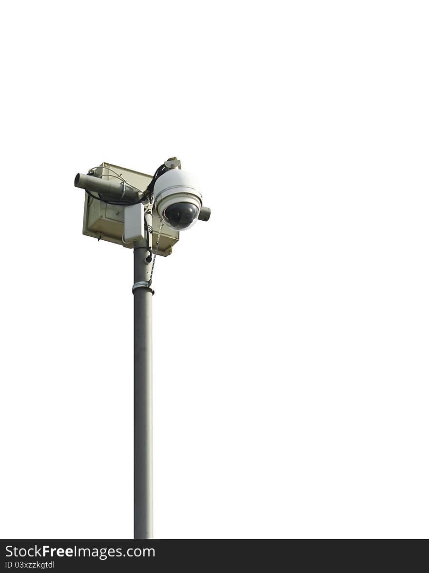 Dome CCTV camera against on white background