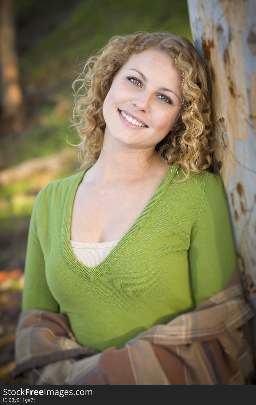 Pretty Young Blonde Smiling Woman Outdoor Portrait. Pretty Young Blonde Smiling Woman Outdoor Portrait.