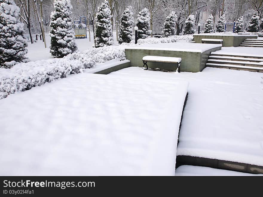 The winter scenery of park. The winter scenery of park