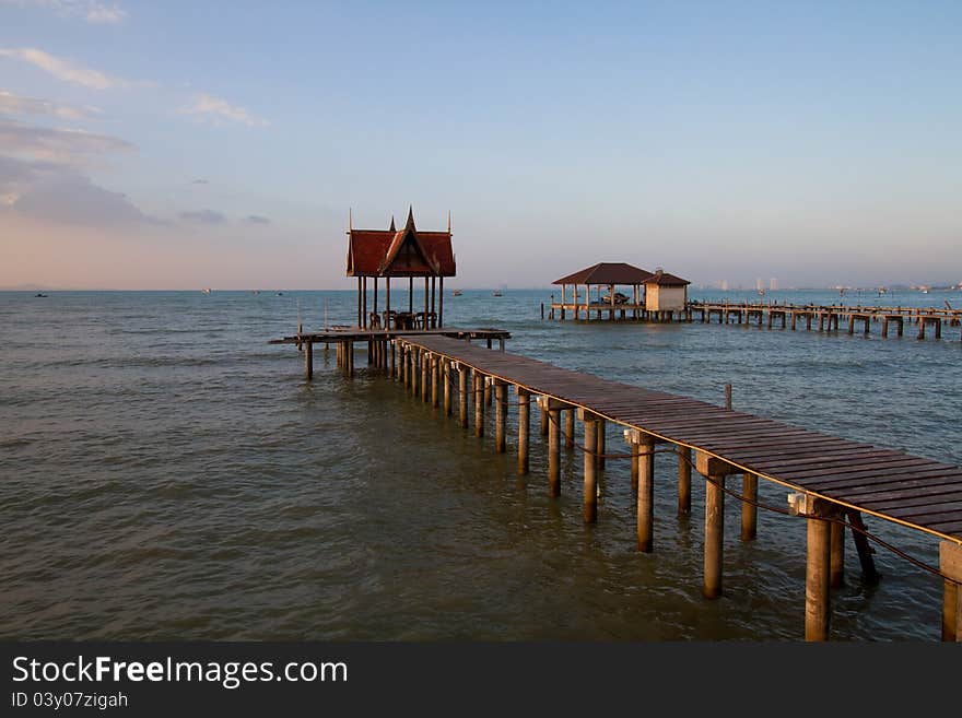 Wood Bridge on Beach Twilight