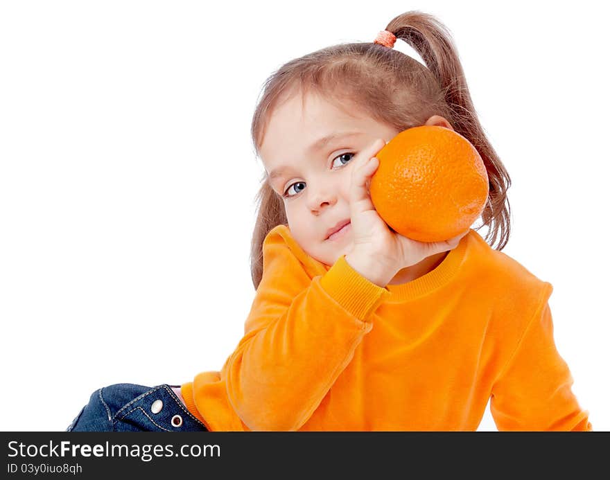 Foto-girl holding an orange