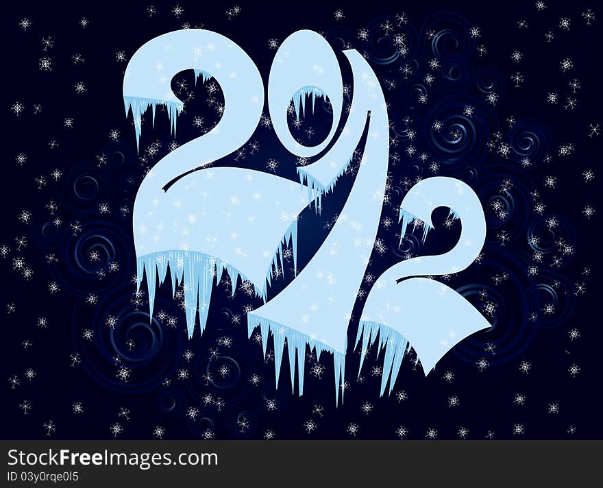 New Year numbers in ice on dark blue swirly background. New Year numbers in ice on dark blue swirly background