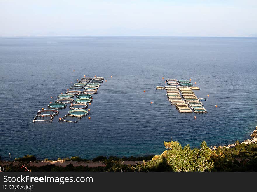 Fish farms in Peloponesse, Greece. Fish farms in Peloponesse, Greece