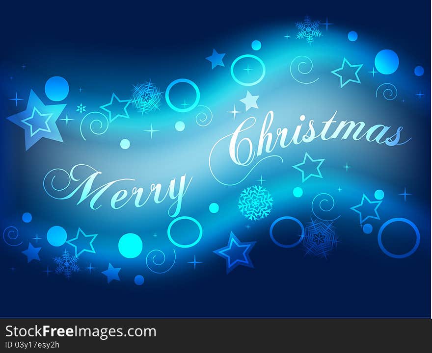 Greetings and stars on blue background - stock illustration.