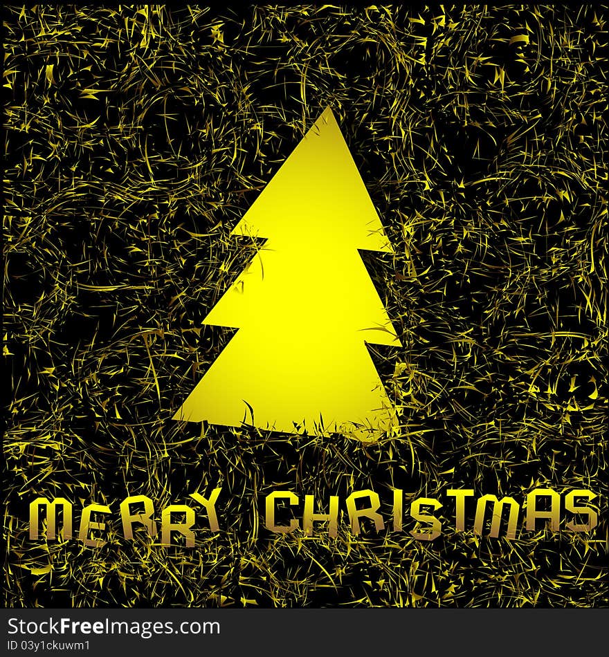 Golden christmas background with christmas tree of foil. Vector eps10 illustration