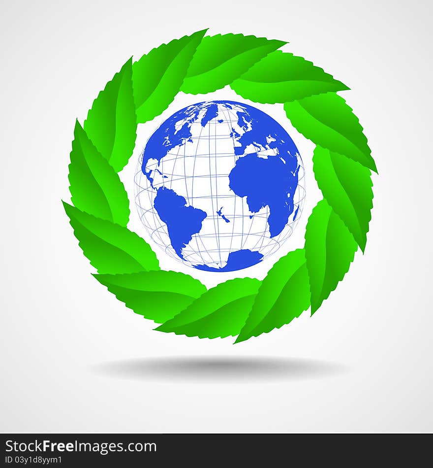 Green eco background .Vector Globe with leaves.