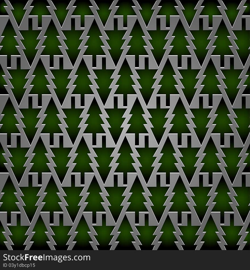 Metallic pattern with Christmas tree. Vector background.