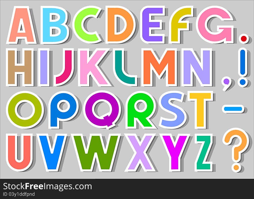 Multicolor Alphabet Stickers. Vector illustration