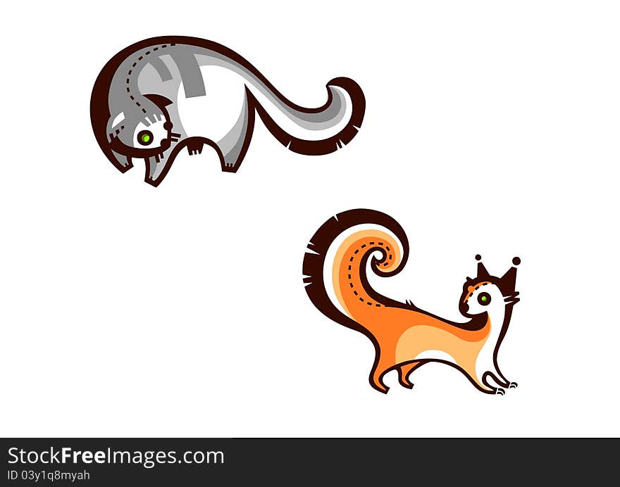 Vector illustration of a funny cat and squirrel playing with each other. Vector illustration of a funny cat and squirrel playing with each other