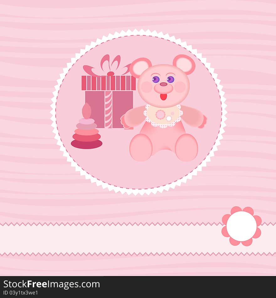 Baby shower card with cute bear and toys