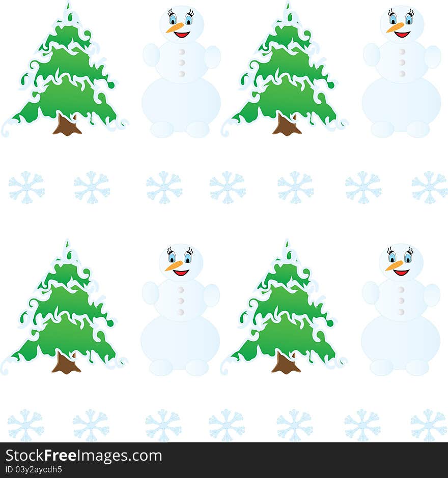 Winter Christmas seamless pattern  and snowman - Vector Illustration